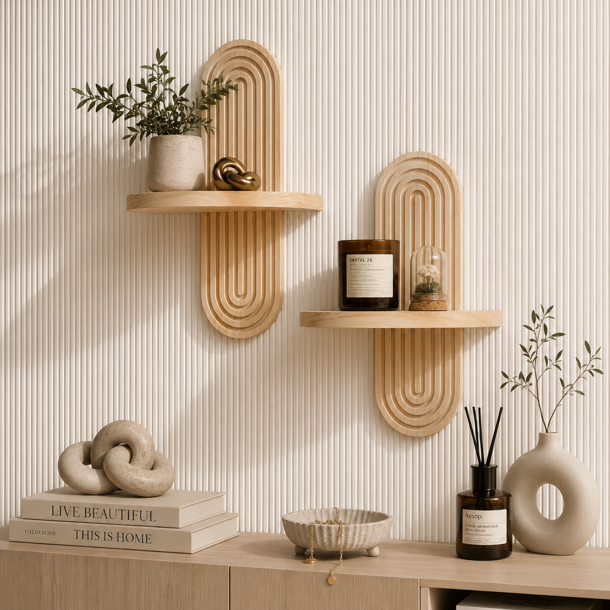 DEVULE™ ArchedAura Wooden Wall Shelf