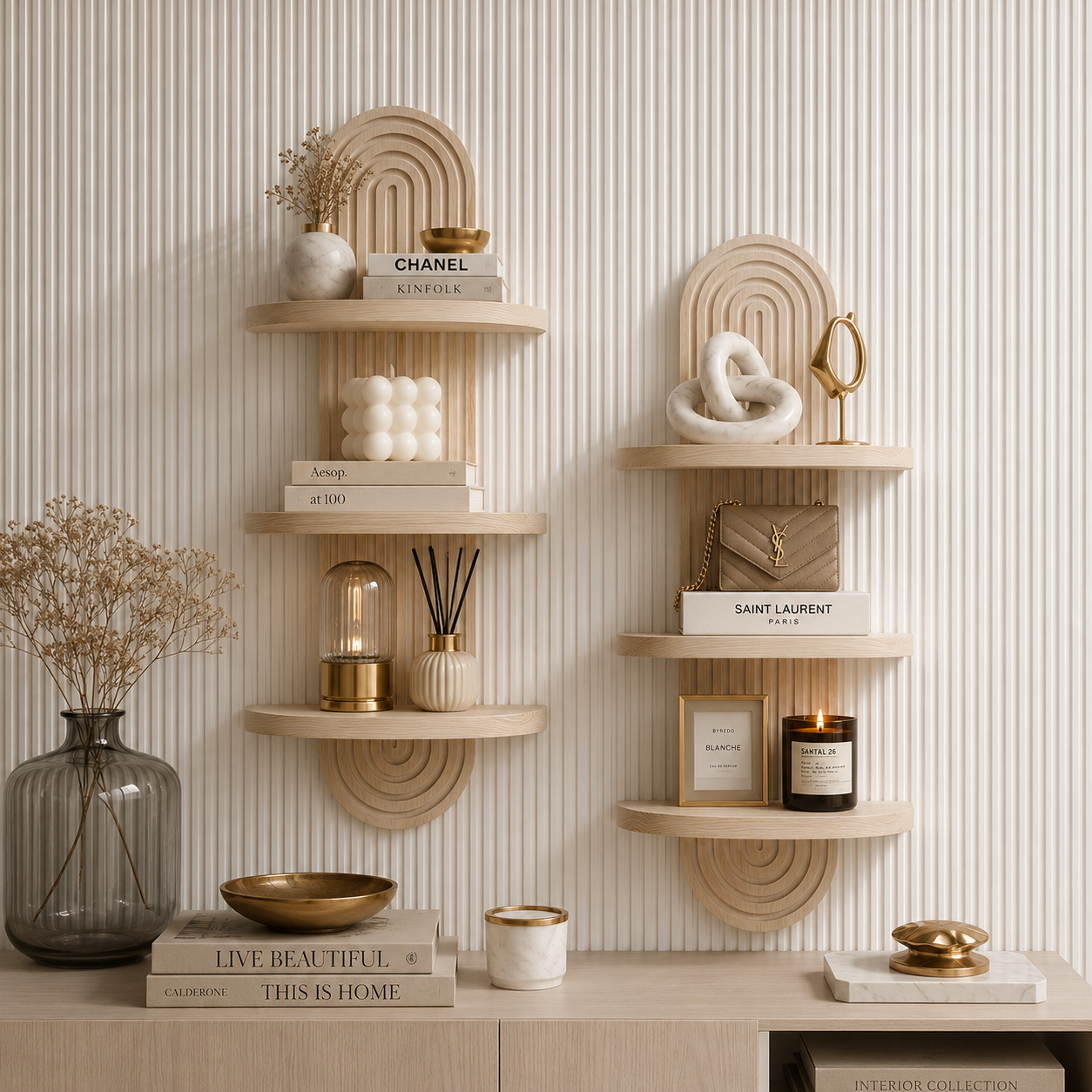 DEVULE™ ArchedAura Wooden Wall Shelf