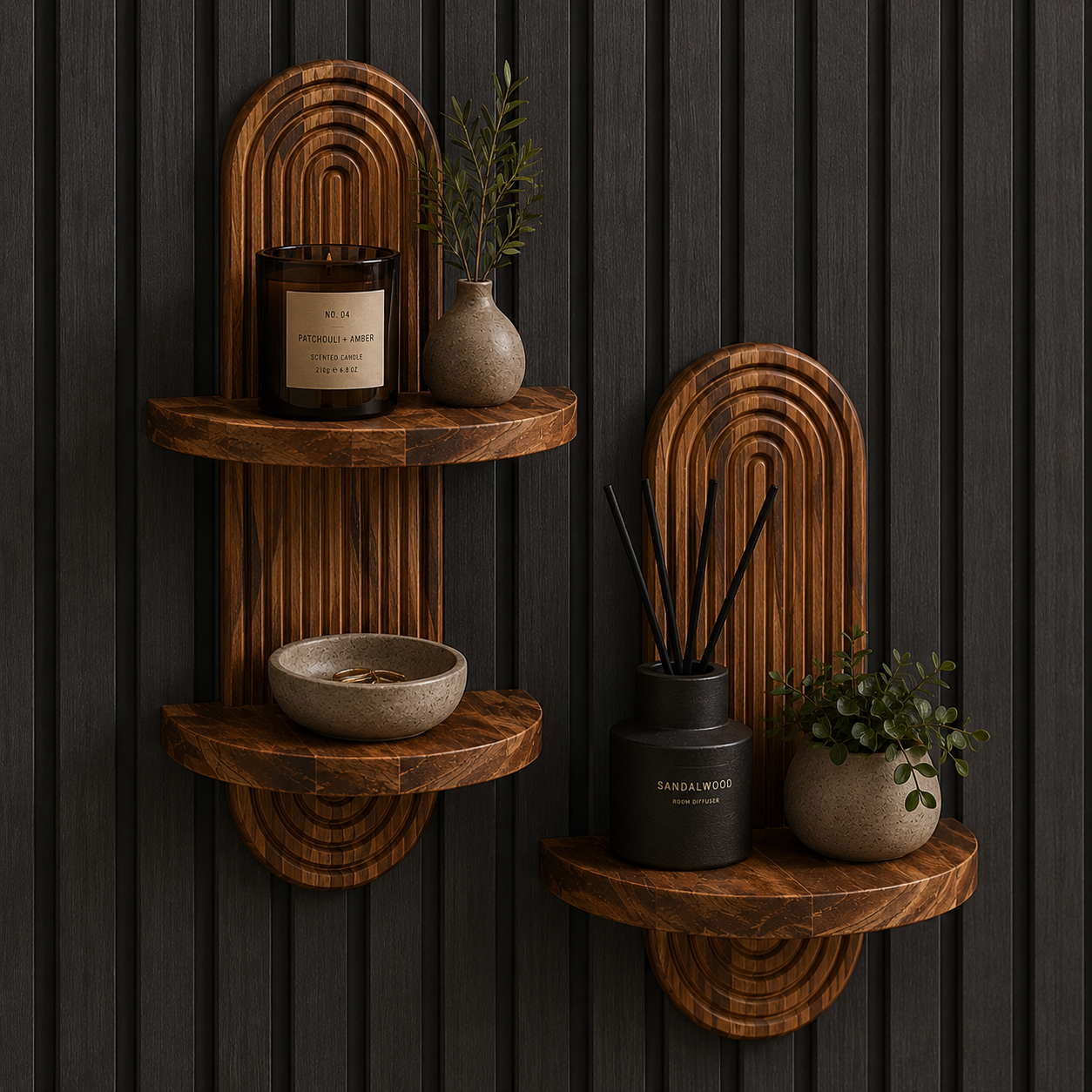 DEVULE™ ArchedAura Wooden Wall Shelf